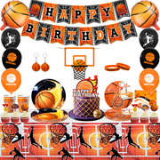 Basketball Birthday Decorations,160pcs Basketball Party Supplies Set - Basketball Balloons Banner Tablecloth Plates Cups Small cake flag ect, Basketball Theme Party for Kids And Adult