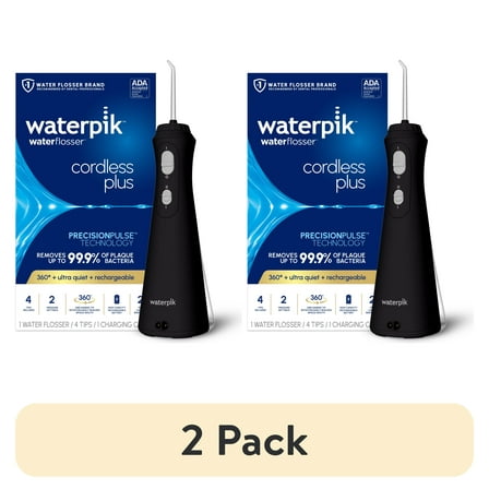 (2 pack) Waterpik Cordless Plus Water Flosser with 2 Settings, 4 Tips, ADA Accepted, Black