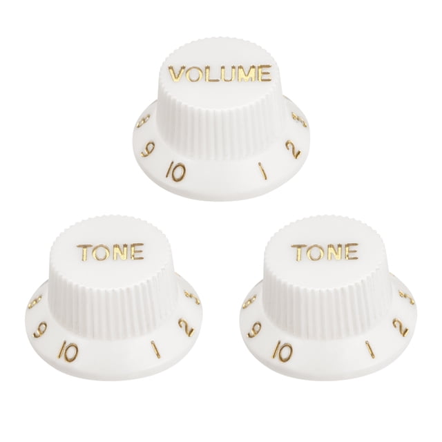 Unique Bargains Top Hat Guitar Bell Knob 6mm ID 1Volume 2Tone Speed Control Knobs Replacement Plastic White with Gold Characters