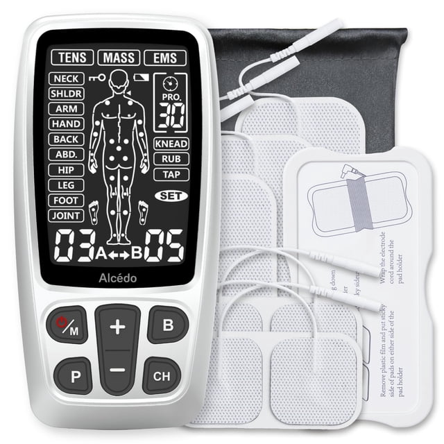 Estimulador muscular Alcedo TENS + EMS para aliviar el dolor, masajeador de pulso eléctrico recargable con 41 modos para el tratamiento del dolor de espalda y cuello, compatible con HSA FSA.