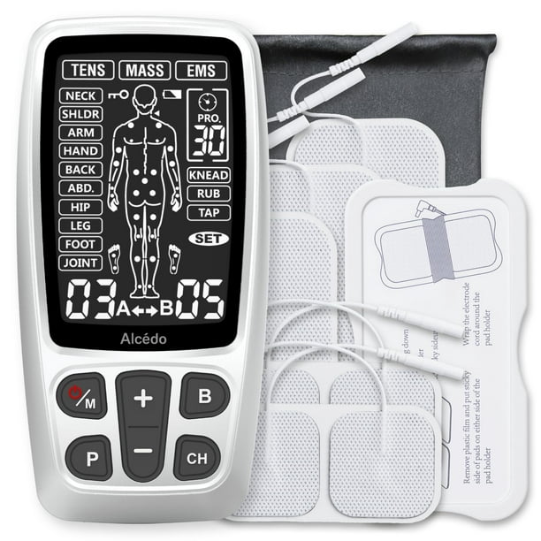 Estimulador muscular Alcedo TENS + EMS para aliviar el dolor, masajeador de pulso eléctrico recargable con 41 modos para el tratamiento del dolor de espalda y cuello, compatible con HSA FSA.