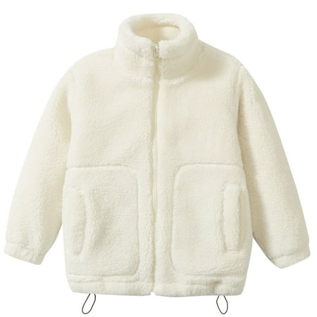

Dr.Eam Toddler Coats Toddler Girls Boys Winter Long Sleeve Warm Fleece Solid Color Thicken Stand Drawstring Thermal Coat Jacket Outerwear Tops Boys Girls Beige 3 Y-4 Y