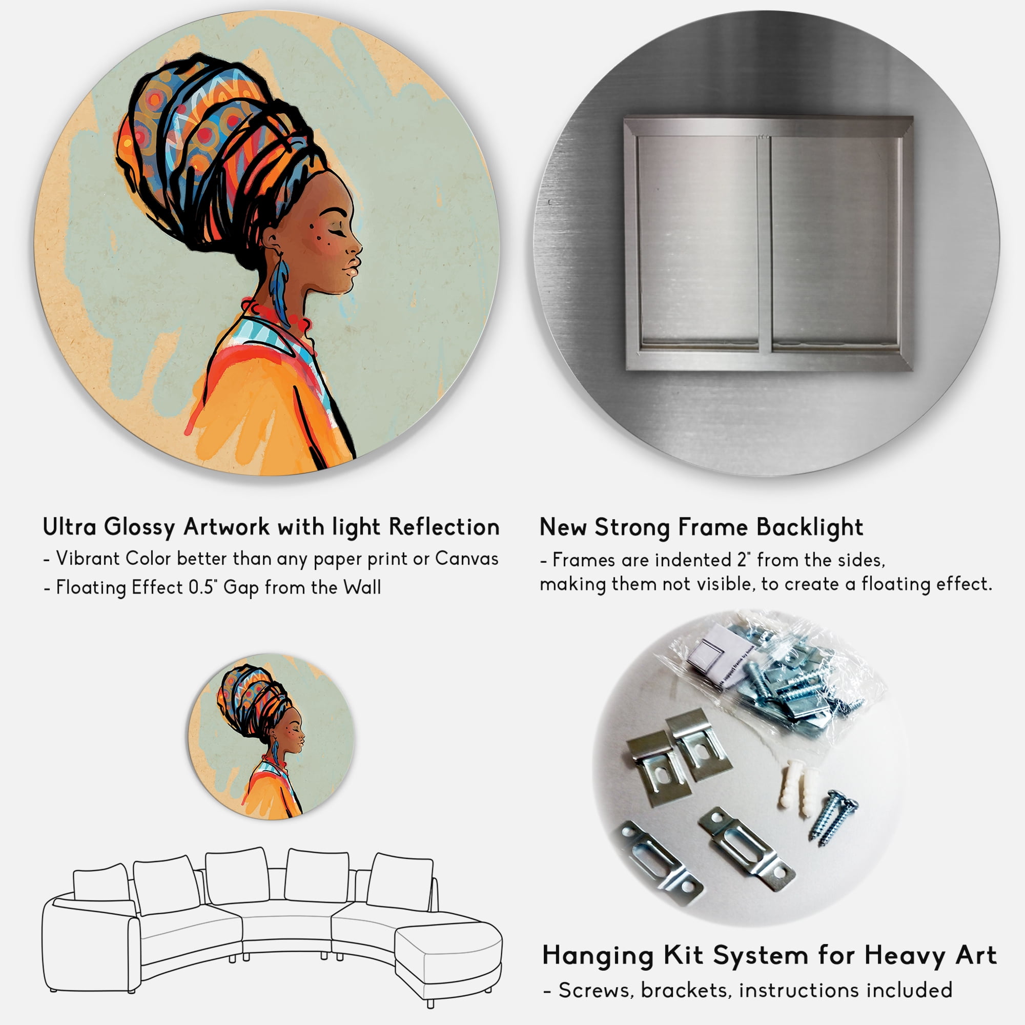 Designart 'Portrait of African American Woman With Turban III' Modern Circle Metal Wall Art 36x36 - Disc of 36