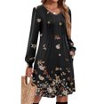 thumbnail image 5 of WTOBBY Women's Floral Print Casual V-Neck Long Sleeve Mid-Length Dress Fashion Comfortable Daily Wear with Elegant Style and Fit,Black L, 5 of 5