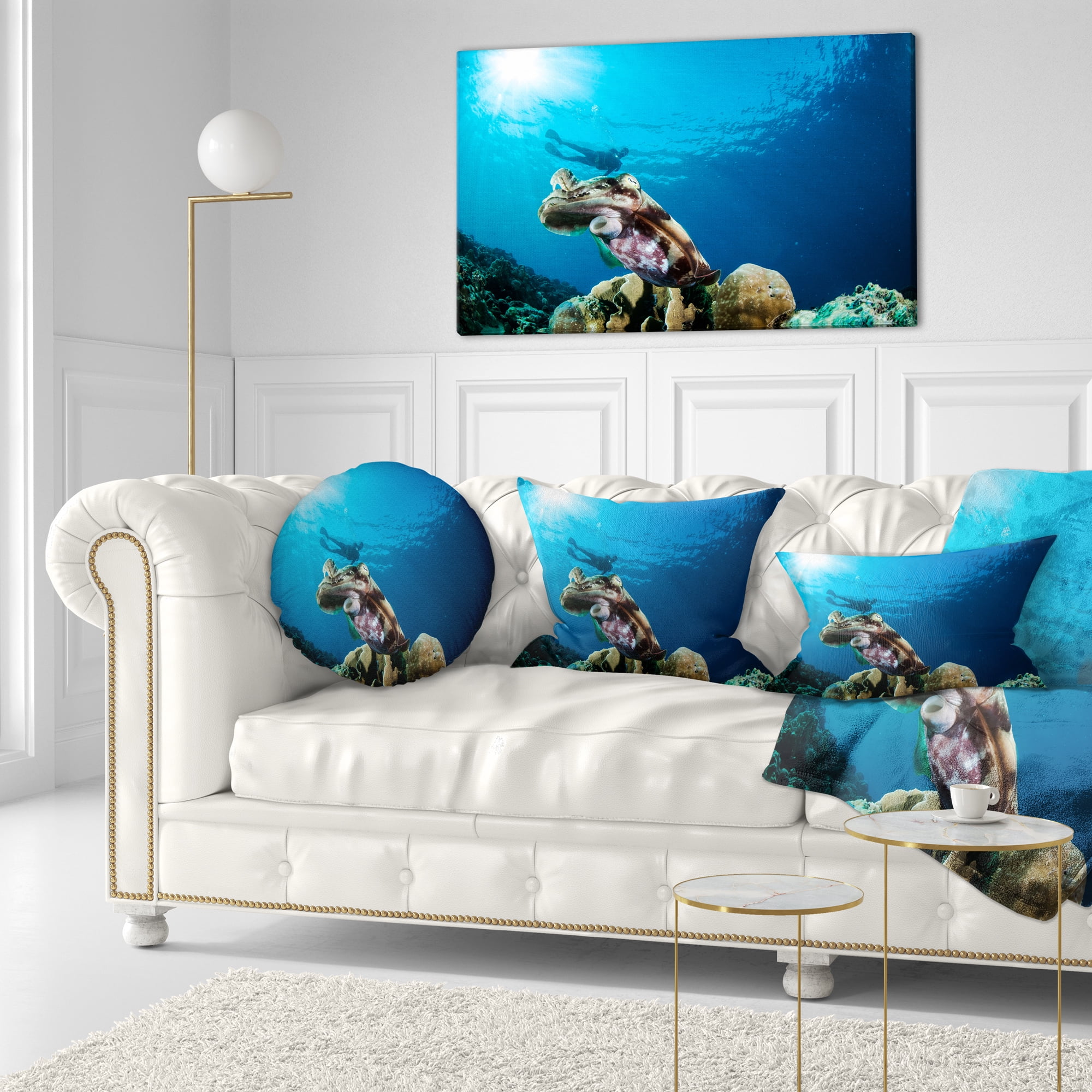 Designart Broadclub Cuttlefish Underwater - Seashore Throw Pillow - 12x20