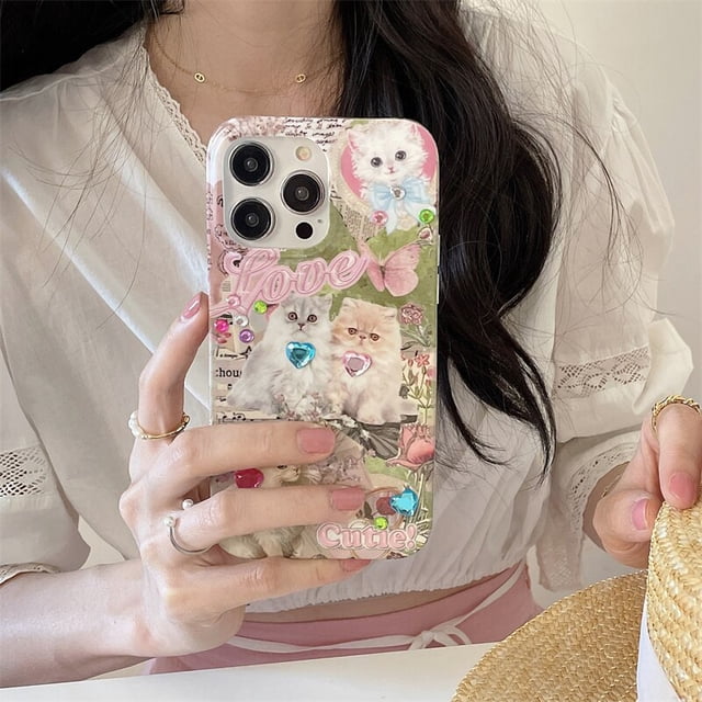 Estuche para teléfono con ilustración de perro y gato Kawaii, estuches de dibujos animados con diamantes de amor lindos, cubierta blanda para iPhone 14, 11, 12, 13 Pro Max, 14 Plus zhangmengya LED
