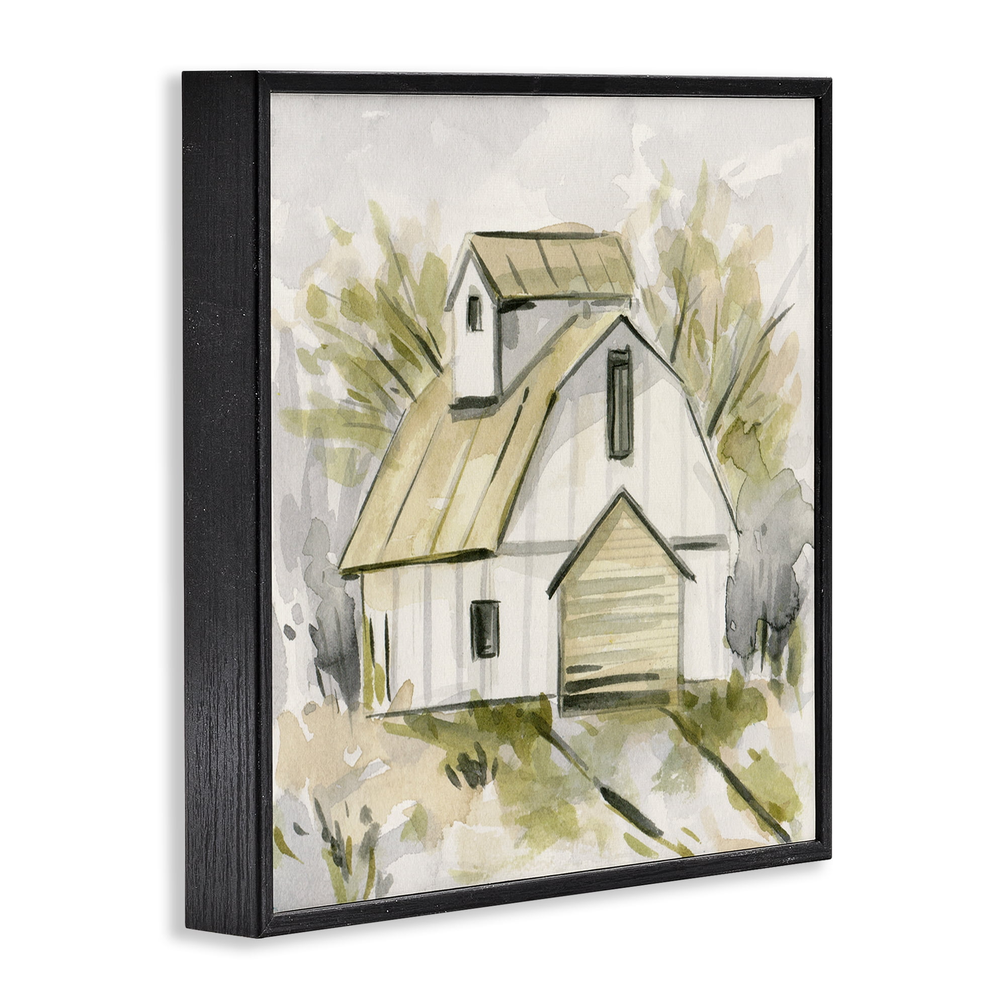 Stupell Industries Soft Neutral Barn Scenery Painting Black Framed Art Print Wall Art, 17 x 17