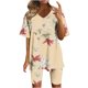 thumbnail image 1 of Blusas para las Mujeres Casual Impreso Cuello en V Manga Corta Blusa Pantalones Cortos, Conjuntos de Ropa para las Mujeres, 1 of 5