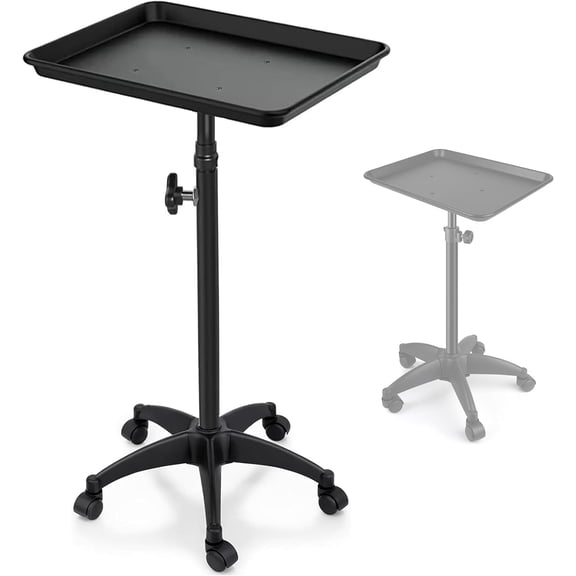 Salon Tray Cart, Salon Tray with Wheels, Tattoo Tray Rolling Trolley - Adjustable Height, Hair Color Tray and Hair Stylist Tray, Storage Utility Cart for Clinic Spa Rolling Tray (Black)