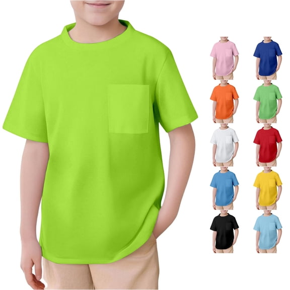 Boys Girls Mesh Athletic Tee Shirts Short Sleeve Crew Neck Breathable Casual Outdoor Top with Front Pocket for Toddler Kids Children Unisex Summer Spring Kids T-Shirts Summer Clothes
