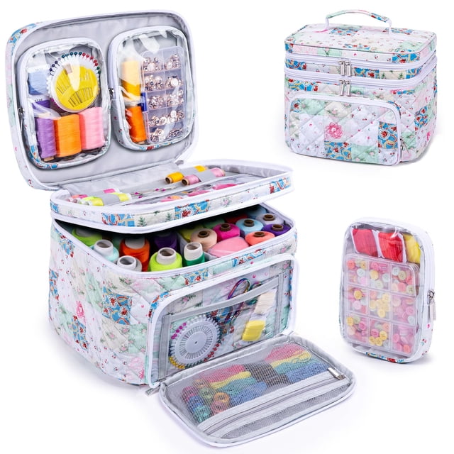 Bolsa Organizadora de Costura AMOIGEE de Doble Capa con Bolsillos