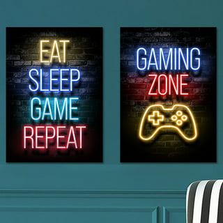  Vintage Video Game Wall Art Print, 4 Piece Room Wall Decoration, Retro Neon Style Gamepad Theme Poster, Video gamer Club Wall paper