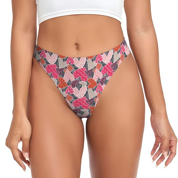 Balery Hearts for Valentines day Tangas de Algodón para Mujer con Estampado – Ropa Interior Sexy, Transpirable, G-string-Small