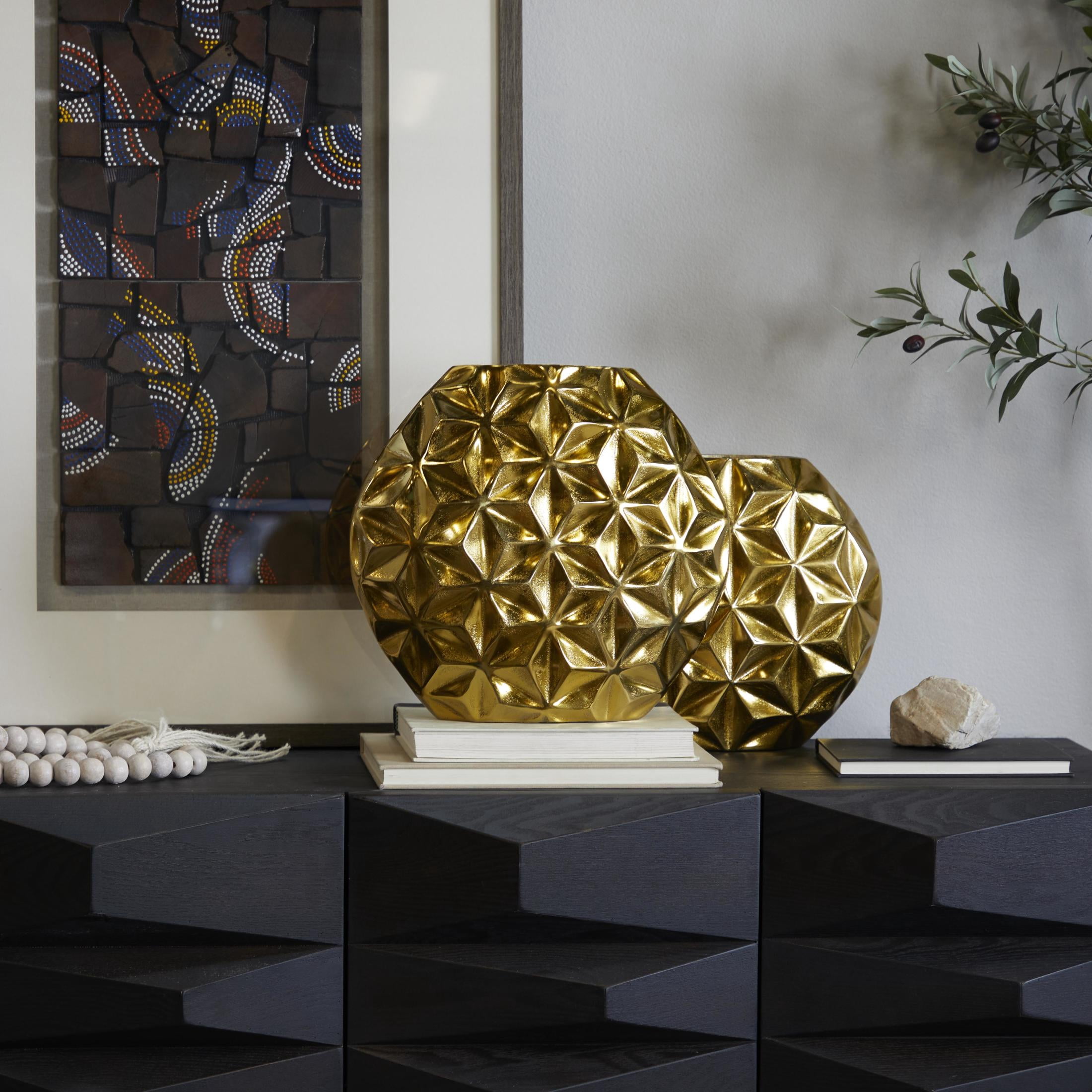CosmoLiving by Cosmopolitan 13" Geometric Faceted Gold Aluminum Metal Vase