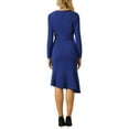 thumbnail image 3 of Vestido formal de cola de pez de manga larga y cuello redondo para mujer Inspire Chic con cinturón XL azul marino, 3 of 5