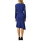 thumbnail image 3 of Vestido formal de cola de pez de manga larga y cuello redondo para mujer Inspire Chic con cinturón XL azul marino, 3 of 5