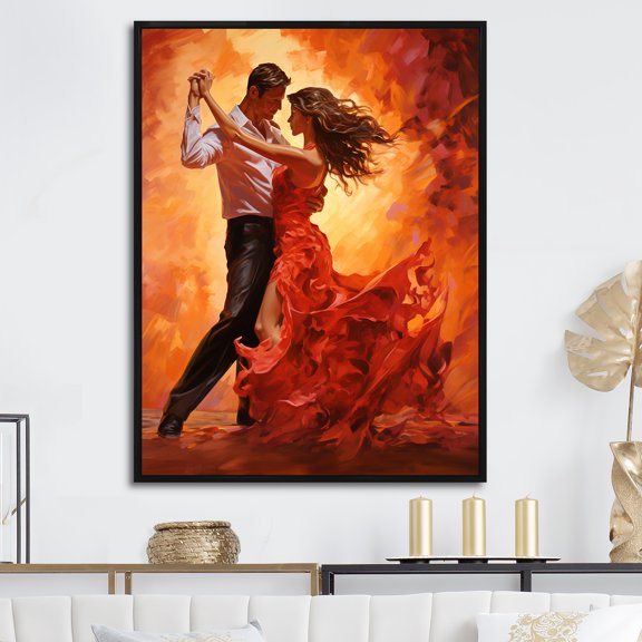 Designart "Salsa Dance Under The Sunset VI" Dance Floater Framed Wall Decor