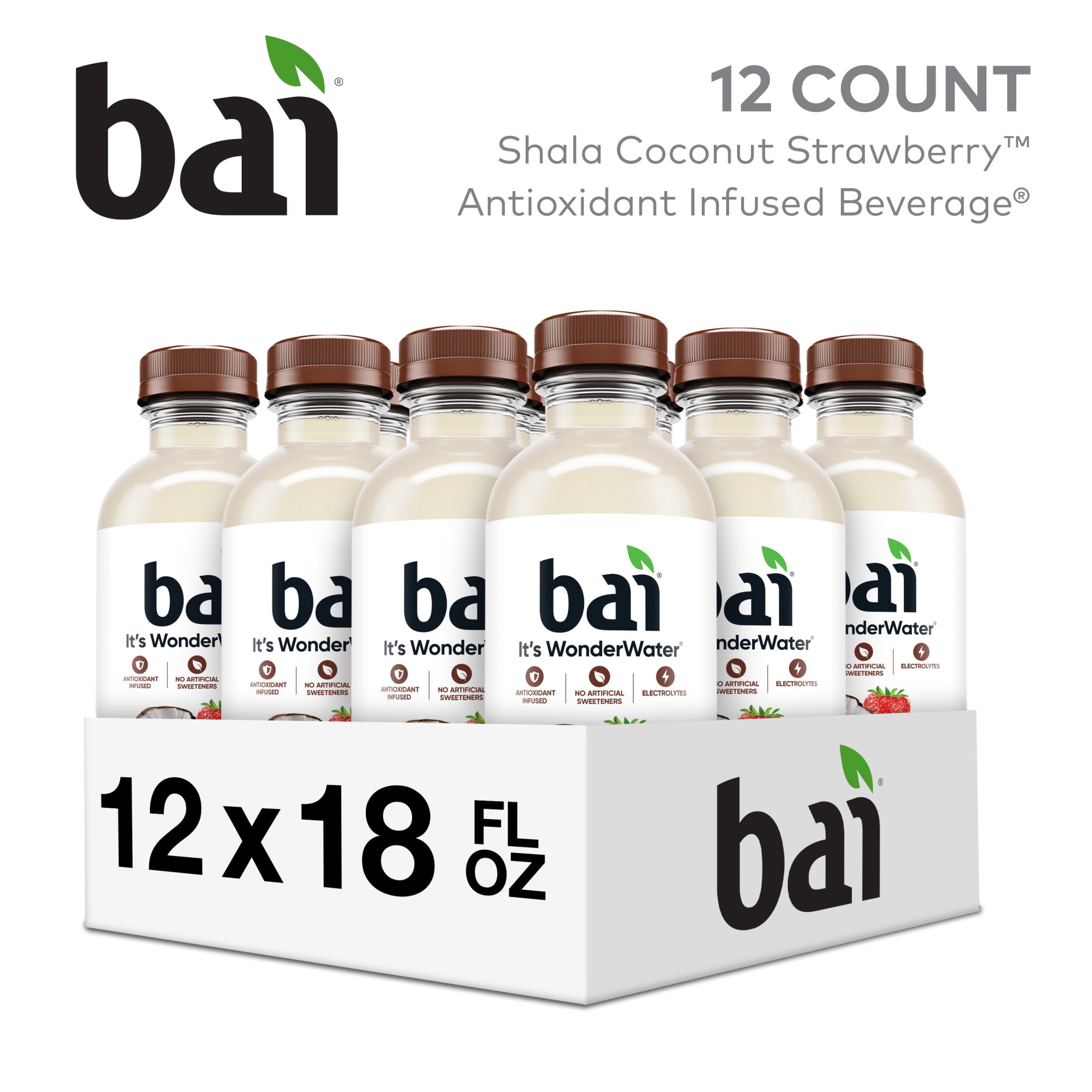Bai Shala Coconut Strawberry Antioxidant Infused Water Beverage, 18 fl oz, 12 Pack Bottles
