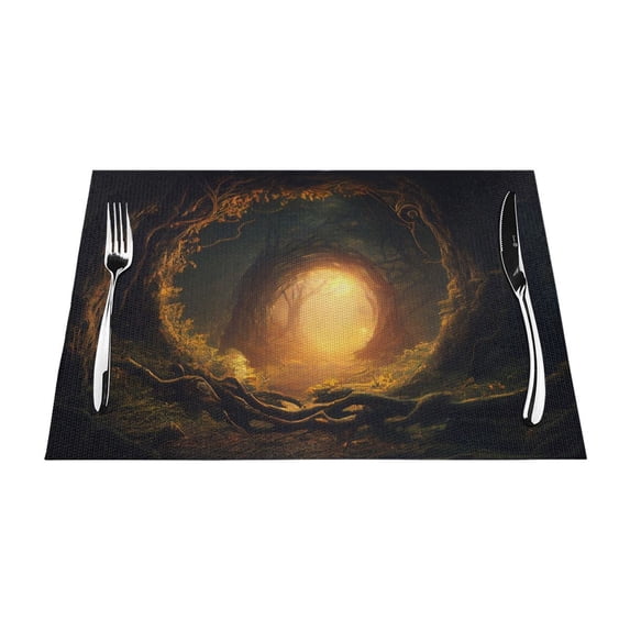 ZNDUO Placemats, 1 PCS Heat Resistant Stain Resistant Woven PVC Insulation Placemats, Durable Washable Elegant Table Mats for Dining-Forest Tunnel, 18"x12"