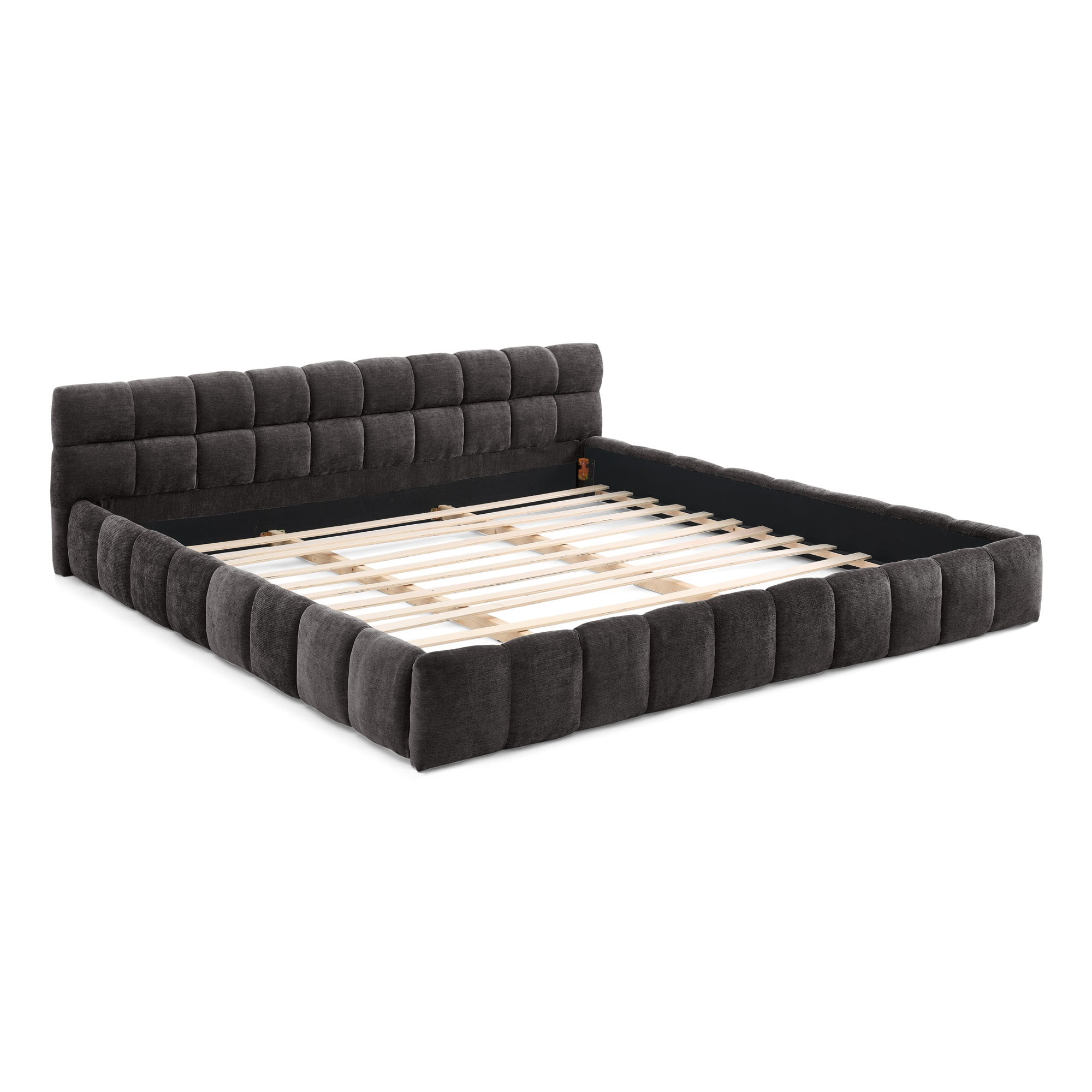 California King Upholstered Bed Frame with Thick Chenille Fabric, Grounded Platform Bed with Headboard, Solid Frame, No Box Spring Needed, Modern Bedroom, Dark Gray
