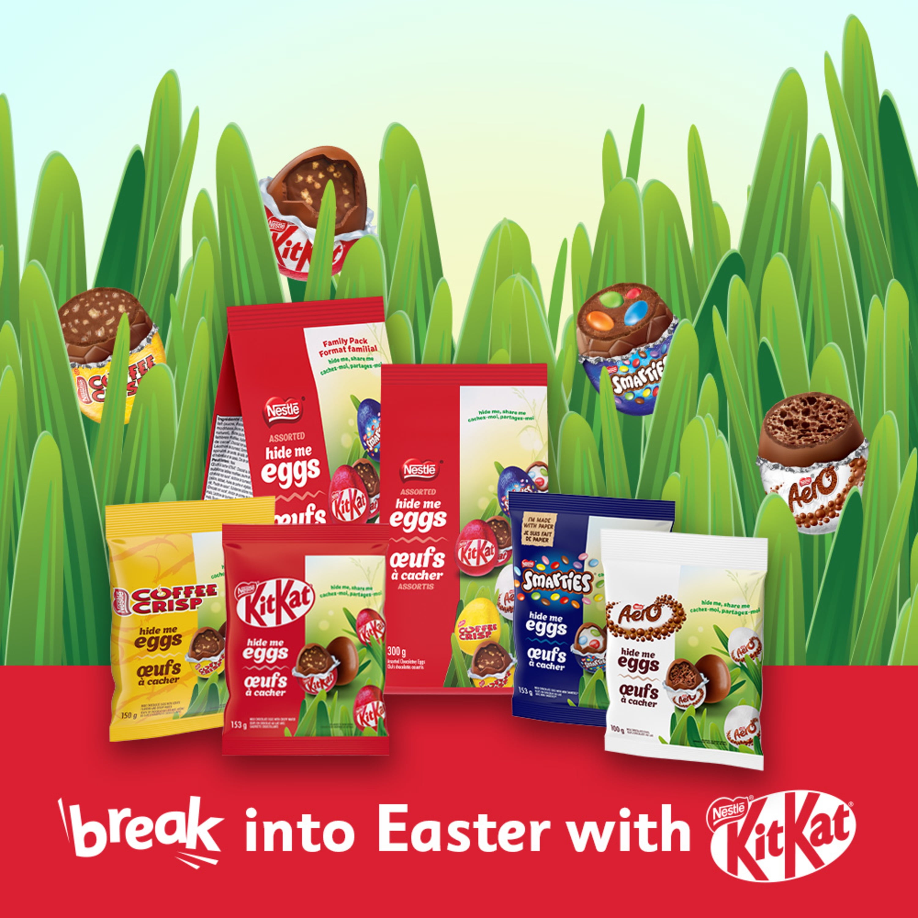 Œufs à cacher, œufs miniatures en chocolat au lait remplis de gaufrette croustillante KITKAT emblématique, parfaits pour chasses aux œufs et paniers de Pâques, emballés individuellement