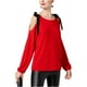 thumbnail image 2 of INC Blusa de punto con lazo de terciopelo para mujer, rojo, XS, 2 of 2