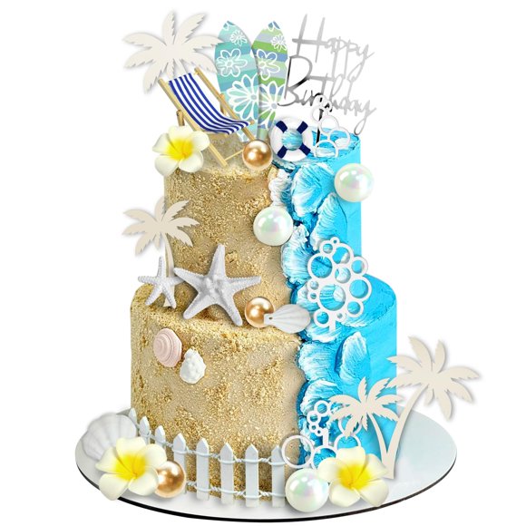 Decoración para tartas ZXSWEET Summer Beach con tabla de surf y palmera