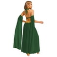 thumbnail image 2 of Lejafay Women Belly Dance Performance Dress Self-tie Halter Crop Top With Built-in Briefs Chiffon Skirt and Sleeves Green XL, 2 of 7