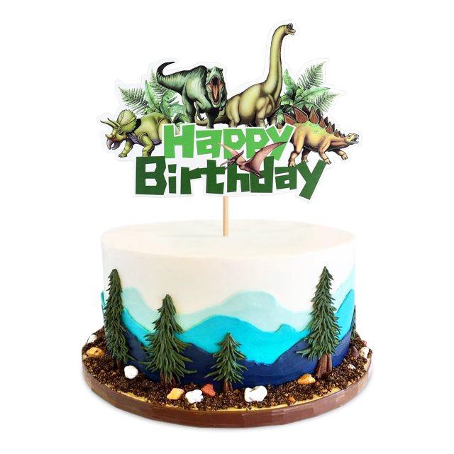 Decoración para tartas Ercadio Wild Dinosaur, feliz cumpleaños, 24 unidades