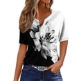 thumbnail image 1 of Camiseta para Mujer Camiseta Estampada Botón Manga Corta Diario Fin de Semana Moda Básica Cuello en V Top Regular Gris Oscuro / 3XL, 1 of 5