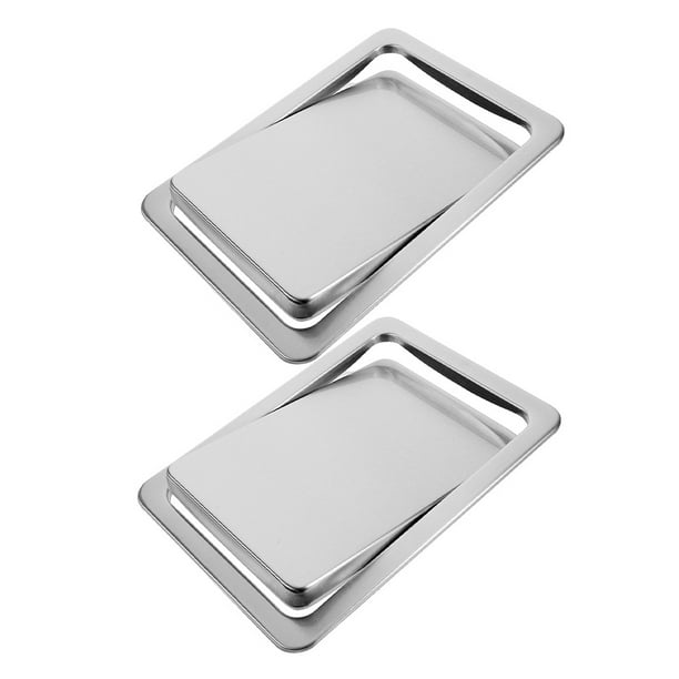Tapa de basura rectangular empotrada de acero inoxidable cepillado, 2 unidades, para gabinetes de cocina, ocultando ojales.