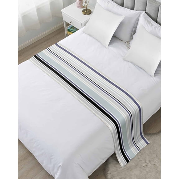 Xipuska Aqua Stripe Bed Runners for Queen Size Bed, Decorative Bed Throws for Foot of Bed, Modern Abstract Art Black Striped Rustic Bed Runner Sofa Throw Bedding Scarf Protector Slipcover for Bedroom