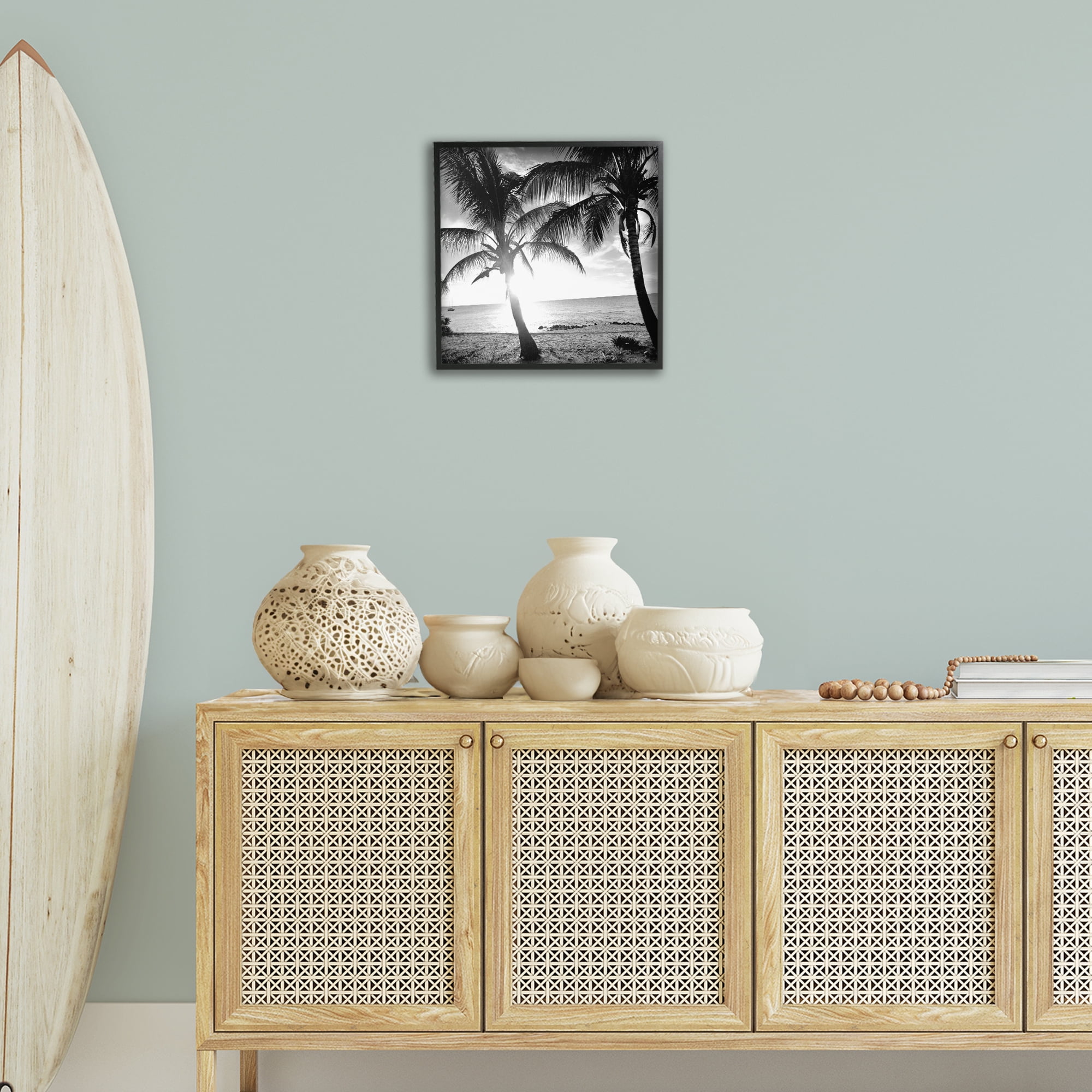 Stupell Industries Sunlit Palm Silhouettes Coastal Photography Black Framed Art Print Wall Art, 17 x 17