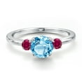thumbnail image 3 of Gem Stone King 14K White Gold Swiss Blue Topaz and Red Created Ruby Engagement Ring for Women | 1.48 Cttw | Round 6.5MM | Gemstone November Birthstone | Size 9, 3 of 6