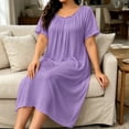 thumbnail image 5 of NominalSnug Womens Nightgown Scalloped Neck Short Sleeve Loose Midi Sleep Dress Loungewear, 5 of 6