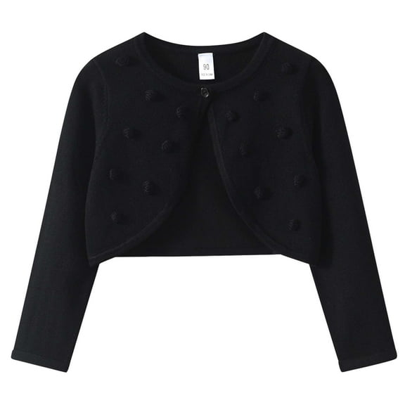 KPOPLK Toddler Girls Cardigan Sweater Baby Kids Long Sleeve Cropped Dress Up Button Closure Jacket Tops(5-6 Years,F8-Black)