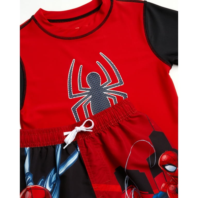 Marvel Avengers Boys' Rash Guard Set – Spider-Man and Captain America –  Kids' UPF 50+ Swim Shirt and Trunks for Boys (3T-12) 