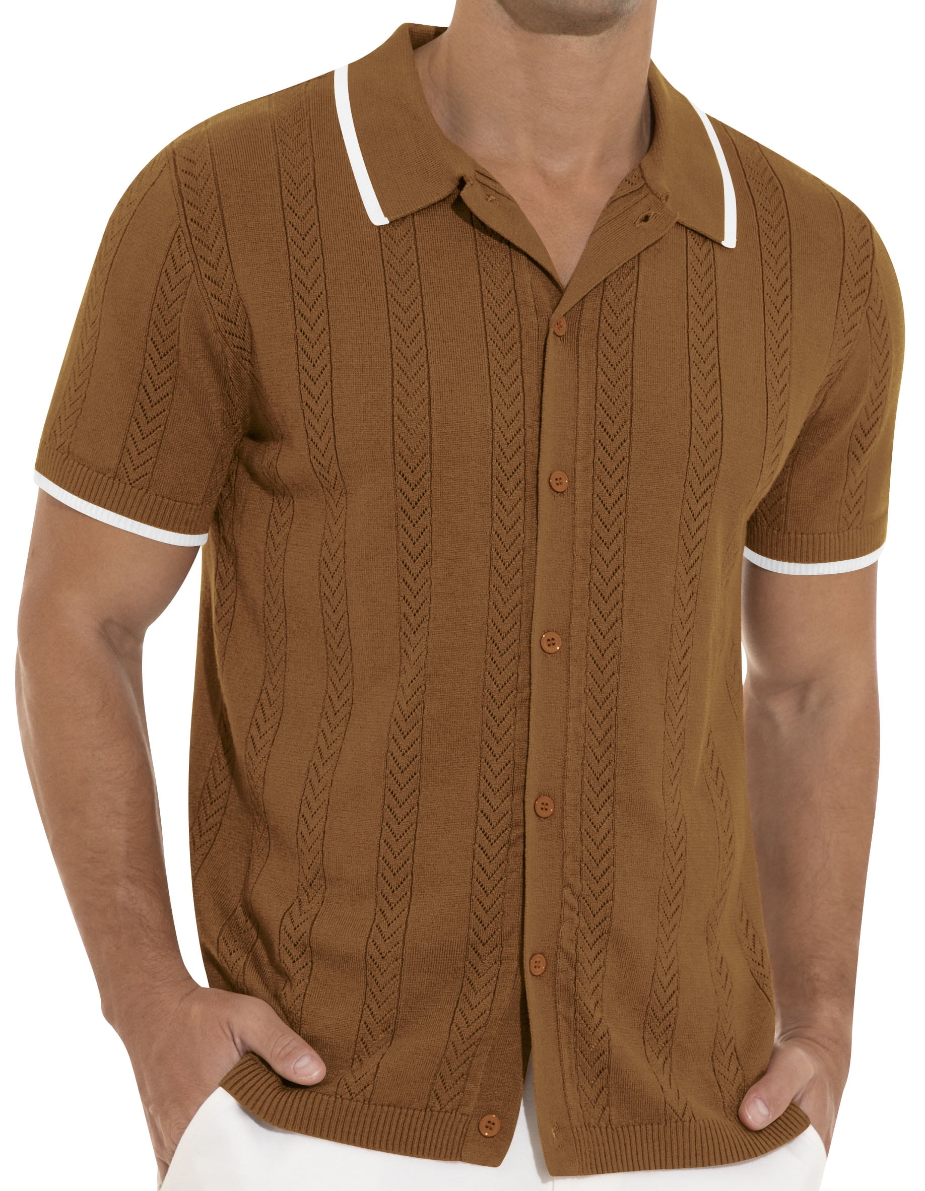 No Boundaries Men's & Big Men's Sweater Knit Polo Mesh Button