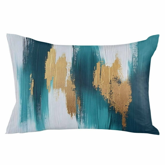 Abstract Teal Gold Throw Pillow Cover 20 x 36 Inch Decorative Pillow Cover Green White Wall Art Textured Lumbar Pillowcase Seasonal Rectangle Cushion Case for Couch Sofa Bed Living Room