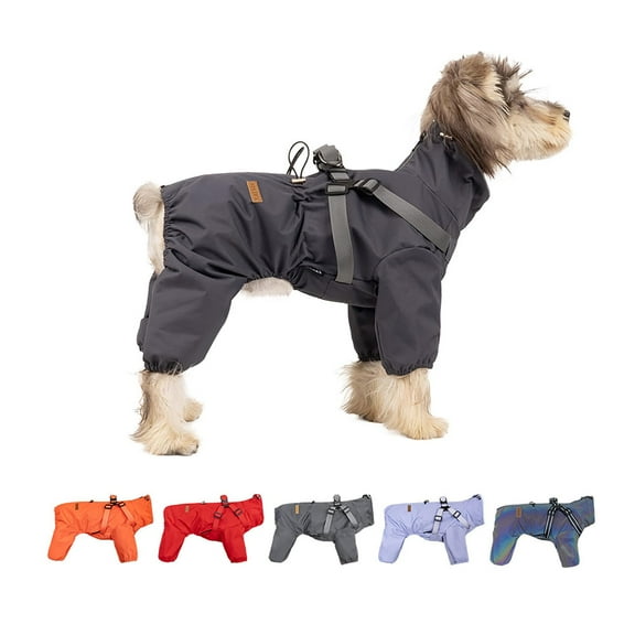 Harikaji Small Dog Raincoat Harness, Four-Legged Full Coverage Dog Raincoat, Waterproof 4-Legs Dog rain Jacket with Reflective Strip, Adjustable Puppy Waterproof Clothes Gray S