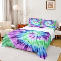 Homewish Watercolor Tie Dye Queen Sheet Sets,Modern Asethetic Artistic Flat Sheet,Green Purple Blue Queen Fitted Sheet For Men Women,Breathable Home Decor,4-Piece