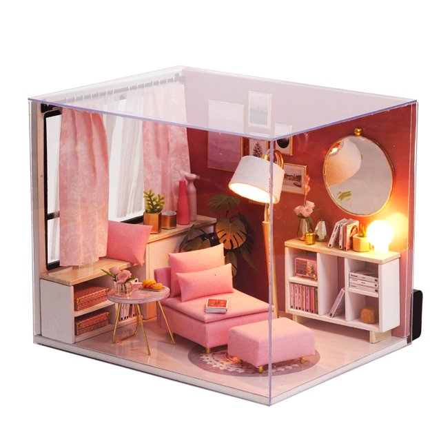 DIY Miniatura Casa de Muñecas Kit Realista Mini 3D Rosa Casa de Madera MABOTO Casa de muñecas de bricolaje