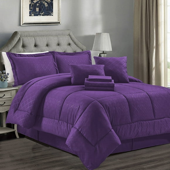 JML Purple Queen Comforter Set - 10 Pieces Bedding Set Bed in a Bag with Comforters, Sheets, Bed Skirt, Decorative Pillows, Pillowcases & Shams