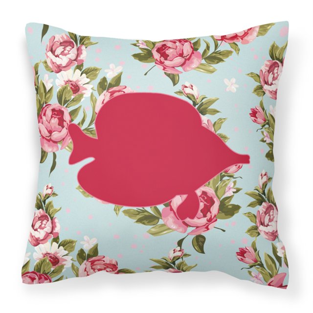 Caroline's Treasures BB1023-RS-BU-PW1414 Fish Tang Fish Shabby Chic Blue Roses Pillow Large Multicolor
