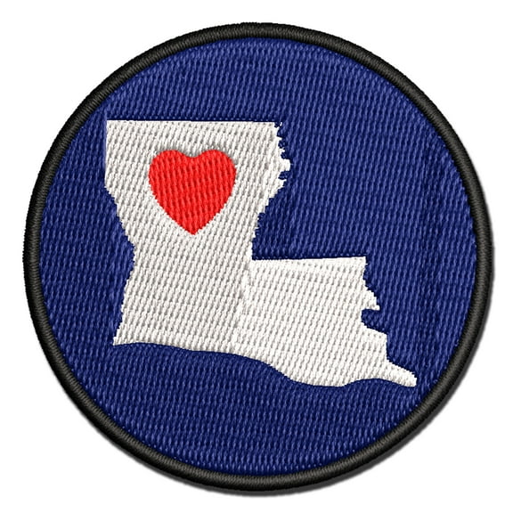 Louisiana State with Heart Applique Multi-Color Embroidered Iron-On Patch - 2.5 Inch Small