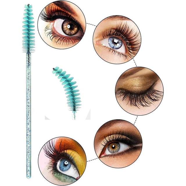 WIFKLSIIPG 50PCS Disposable Glittered Eyebrow Brush Lash Makeup Cosmetics Brush with Handle