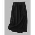 thumbnail image 3 of Women Minimalist Vintage Solid Soft Elastic Waist Pull-on Opaque Non-Sheer Flowy A-Line Midi Skirt Black L, 3 of 6