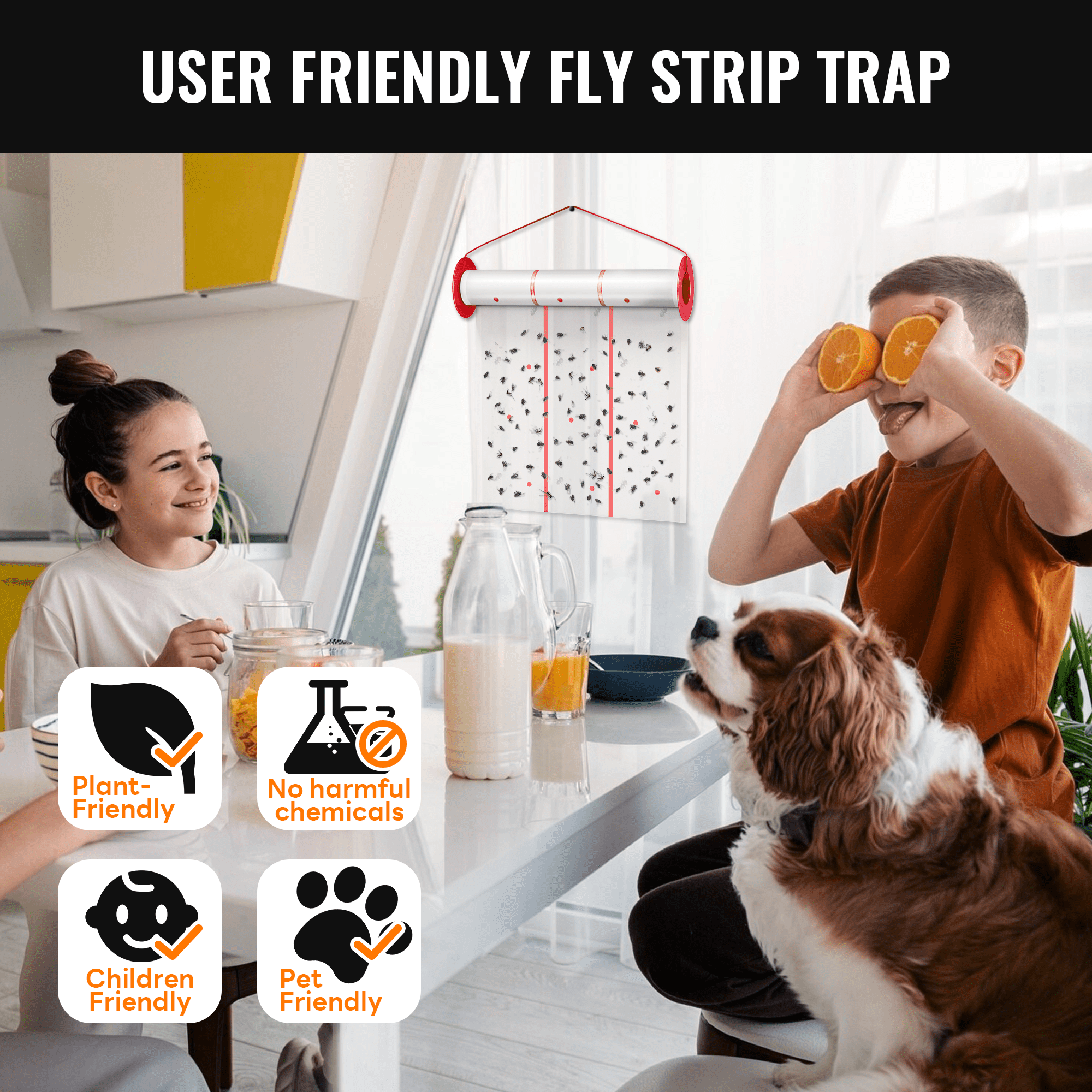 Mosalogic Giant Glue Fly Trap , 16.4 FT Long Adhesive Fly Traps, Flying Insect Paper Roll for Outdoor & Indoor, Sticky Bug Catcher Pest Control for Garage, Barn, Greenhouse & Garbage Room