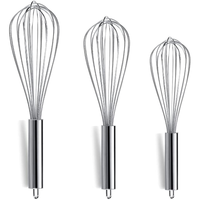 Paquete de 3 batidores de acero inoxidable de 8", 10", 12", batidor de alambre, juego de batidores de cocina (paquete de 3)