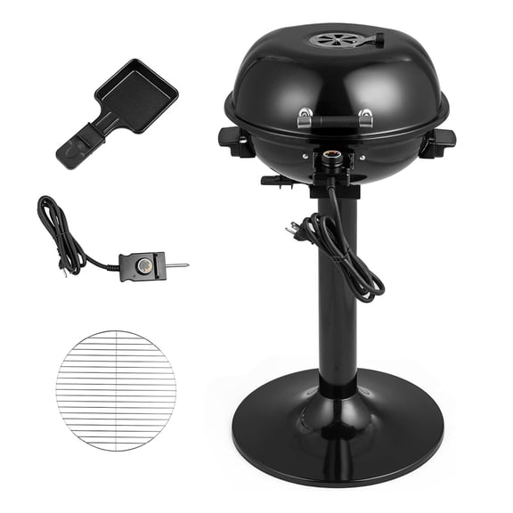 Electric BBQ Grill, Portable Grill with Detachable Temperature Control, Removable Grease Collector, Metal Cooking Grilling Rack, Outdoor Freestanding Grill for Lawn, Gathing, Picnic, Camping (Black)